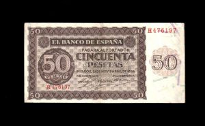 50 pesetas 1936, serie H, EBC-, con todo su apresto, lateral rozado anverso