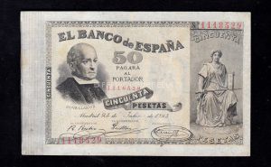 50 Pesetas 1893, MBC+, reparado