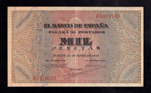 1000 Pesetas 1938, serie A, EBC+