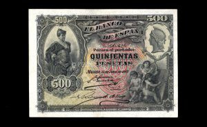500 Pesetas Julio 1907, EBC-, 2 puntos de aguja anverso