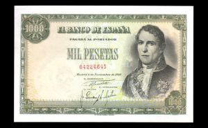 1000 pesetas 1949, sin serie, EBC, doblez central muy marcado anverso
