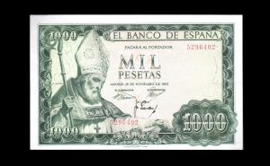1000 pesetas 1965, sin serie, S/C-, marca en lateral anverso