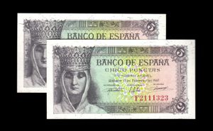 Pareja correlativa 5 pesetas 1943, serie F, S/C