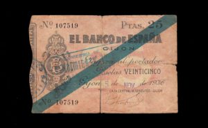 Banco de Gijón 1936, 25 pesetas, B/C- anverso
