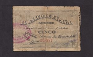 Banco de Santander 1936, 5 pesetas, R/C anverso
