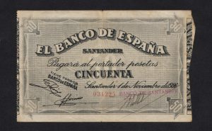 Banco de Santander 1936, 50 pesetas, MBC- anverso