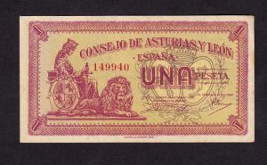 Asturias y León, 1 peseta, EBC+, manchita en el pico anverso