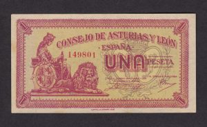Asturias y León, 1 peseta, S/C-, abarquillado, manchita en lateral anverso