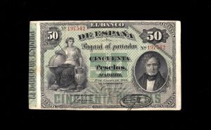 50 Pesetas Enero 1884, MBC+ anverso