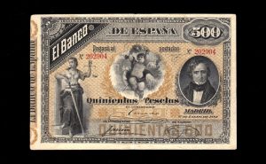 500 Pesetas Enero 1884, MBC+ anverso